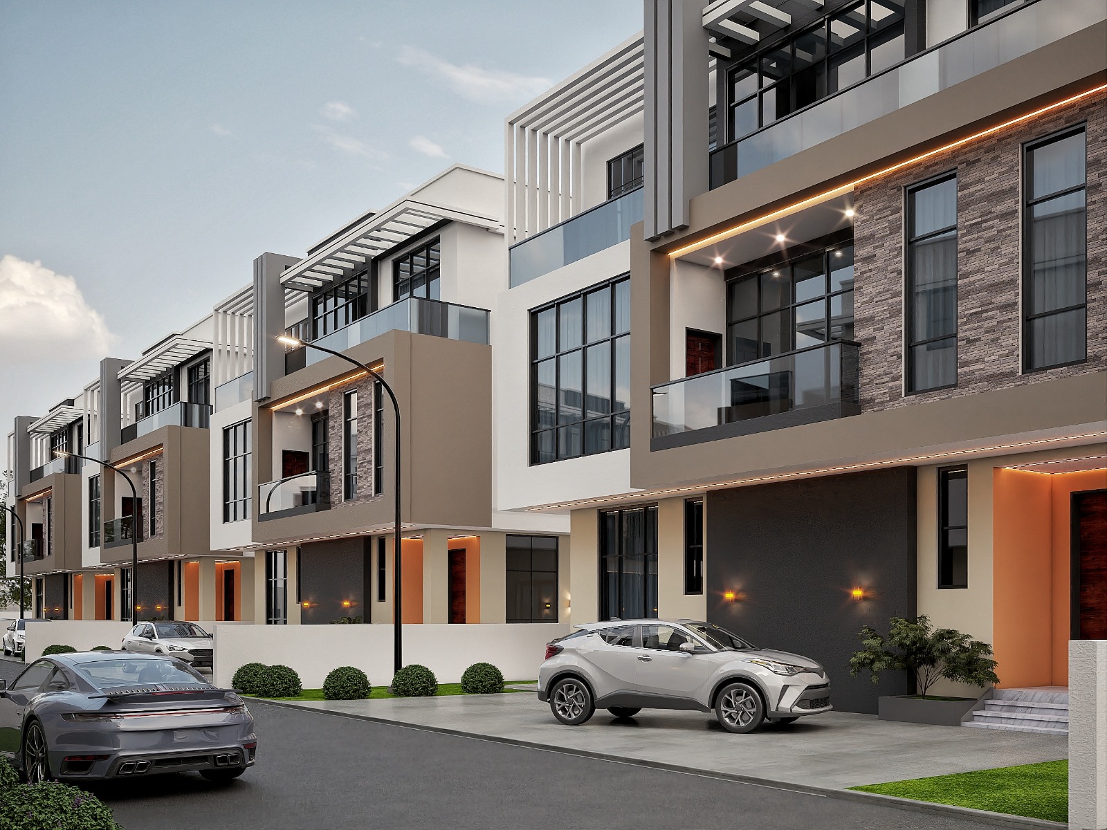 Street view of modern terraces